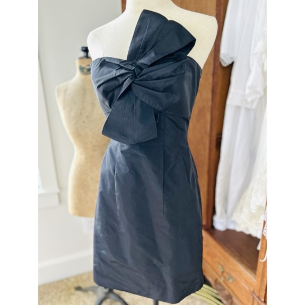 J.CREW Black Bow Monde Silk STRAPLESS DRESS Twist Knot Accent Fitted‎ NWT sz 2p